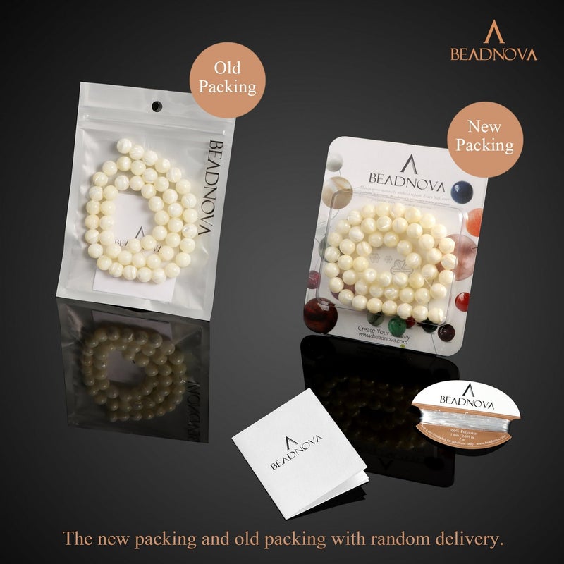 BEADNOVA Natural White Mother of Pearl Shell Beads Natural Crystal Beads Stone Gemstone Round Loose Energy Healing with Crystal Stretch Cord for Jewelry Making (8mm, 45-48pcs) - Image 3